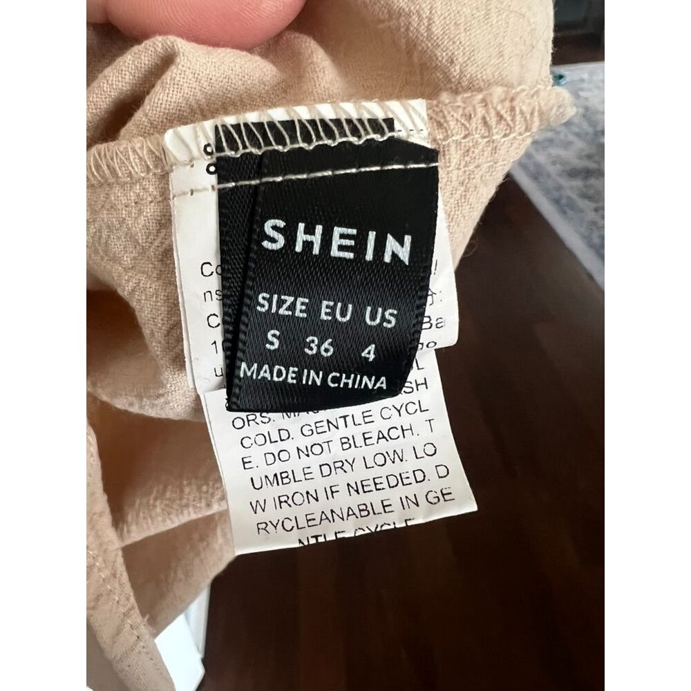 SHEIN Womens Small Beige Oversized Button Down Blouse Long Sleeve Casual S 4 - Picture 3 of 3